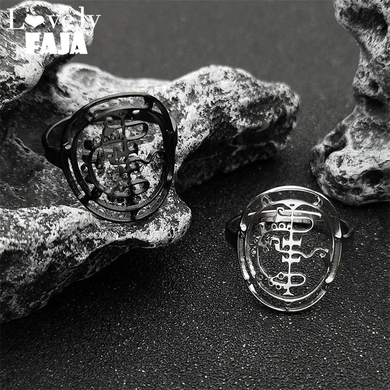 Baphomet Steel Ring Sigeal Sigil Lucifer Satan