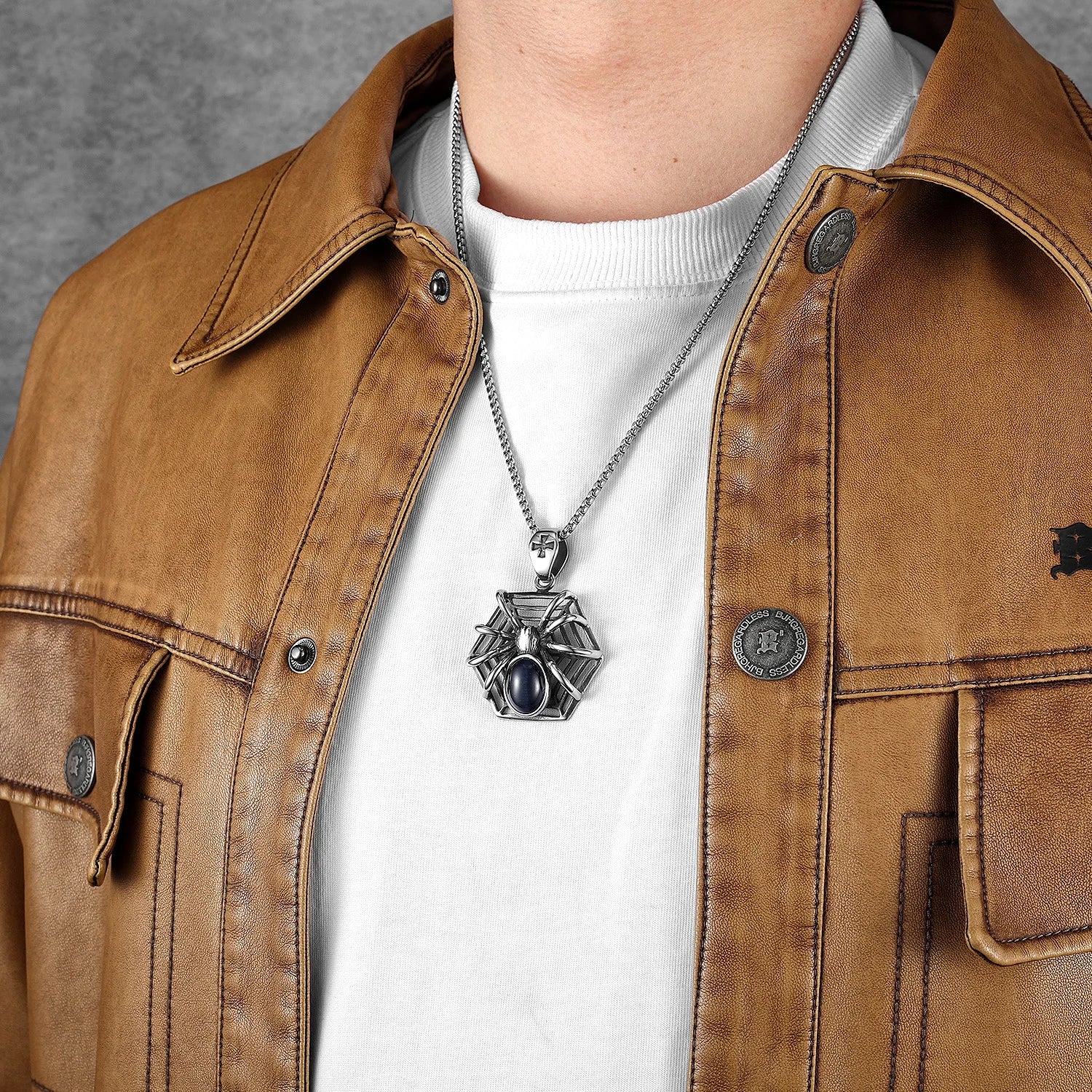 Spider Silk Gemstone Men Necklaces With Pendant Stainless Steel Jewelry For Male Women Punk Hip Hop Accessories Gifts