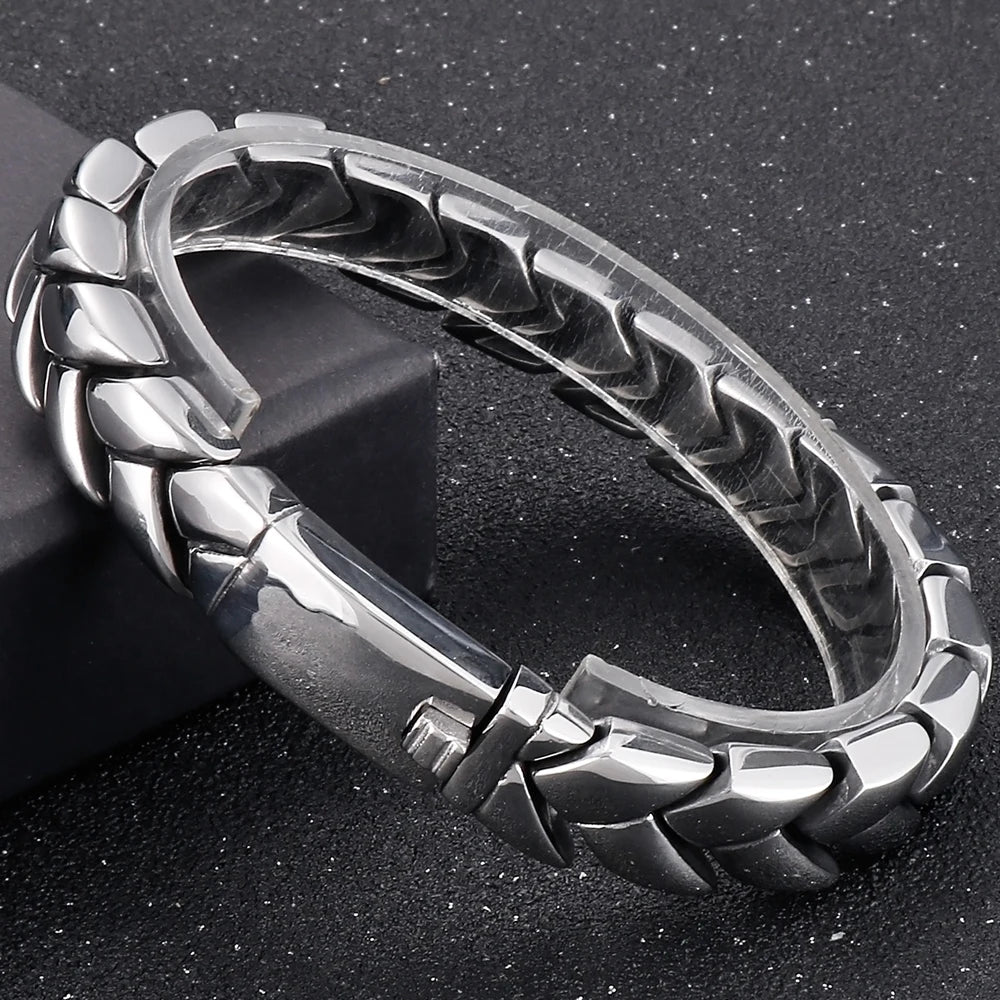 High Polished Stainless Steel Bracelet for Man 11MM Link Chain Men's Wrist Hand Jewelry Engraved Birthday Gifts for