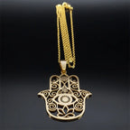 Hamsa Hand Muslims Judaism Hollow Necklace for Women Hand of Fatima Lotus Flower Stainless Steel Necklaces Jewelry Gift