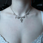 2027 Gothic Bat Cross Candelabra Pendant Necklace Dark Grunge Alloy Choker for Women Retro Halloween Party Alt