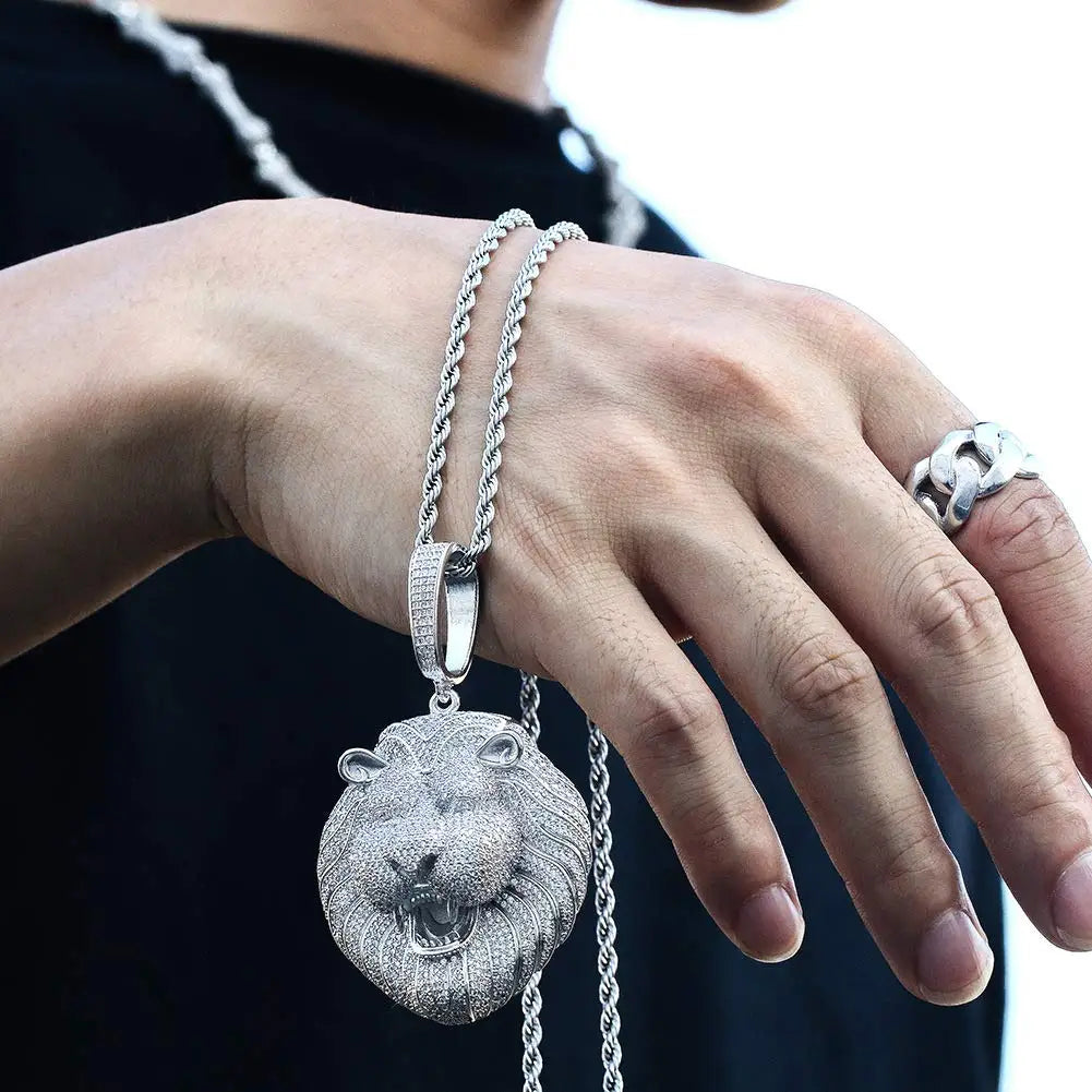 Iced Out Roaring Lion Head Pendant