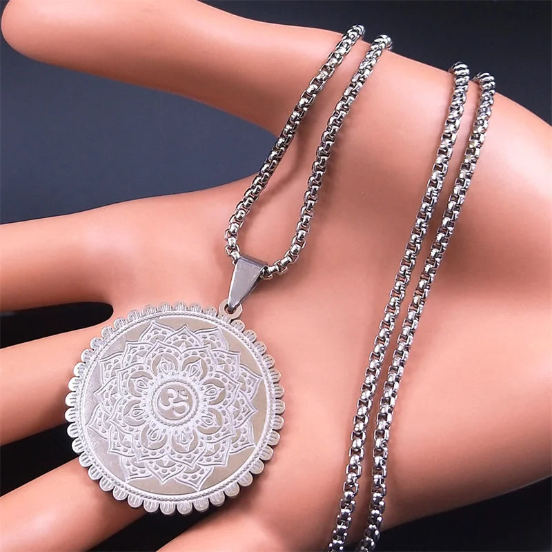 Lotus Mandala Pendant Necklace — Stainless