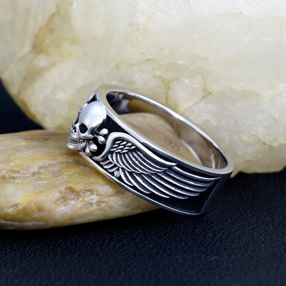 Skull Wing Ring — 925 Silver