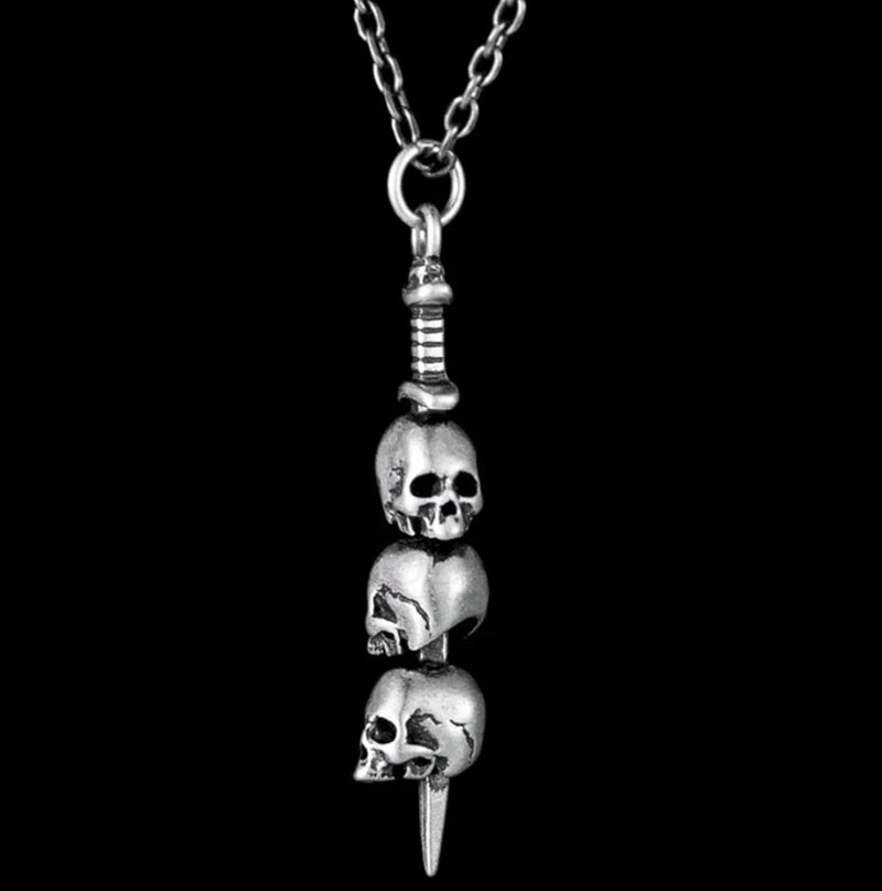 Dark Night Skull Sword Silver The Sword Pass Through Skulls Pendant for Men and Women Vintage Gothic Style Necklace