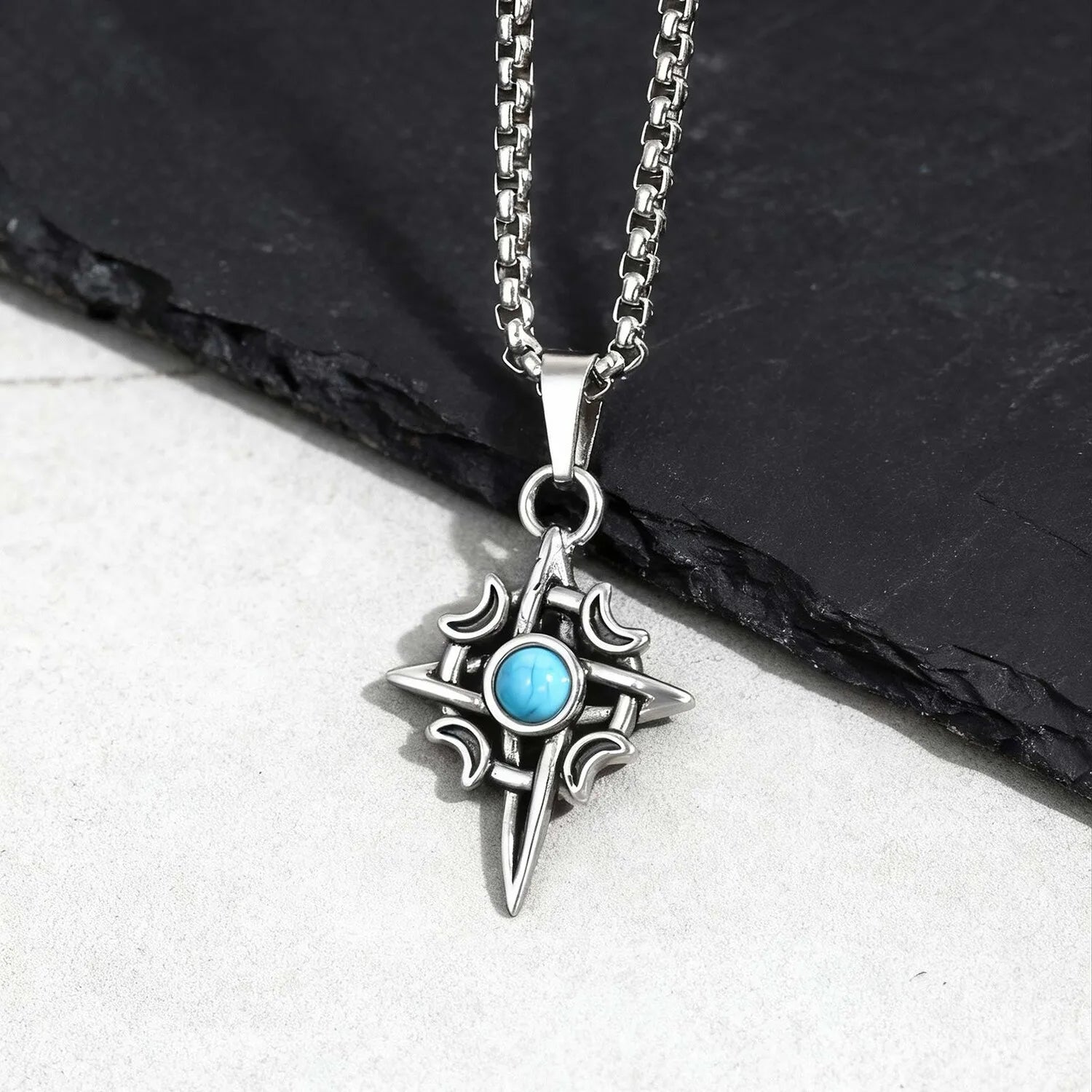 Viking Celtic Stone Pendant Necklace — Stainless Steel