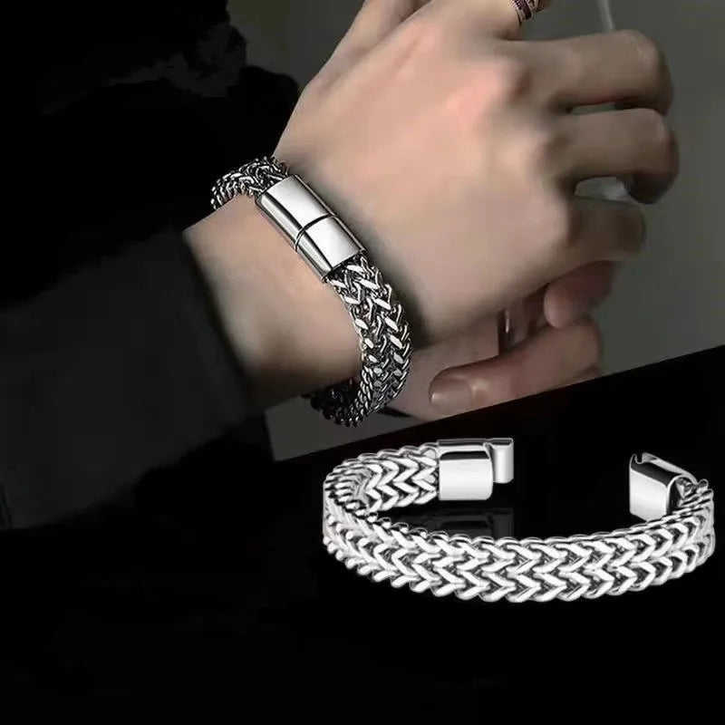 Chic and Masculine Double-layer Titanium Steel Bracelet for Streetwear Fashion Wholesale
