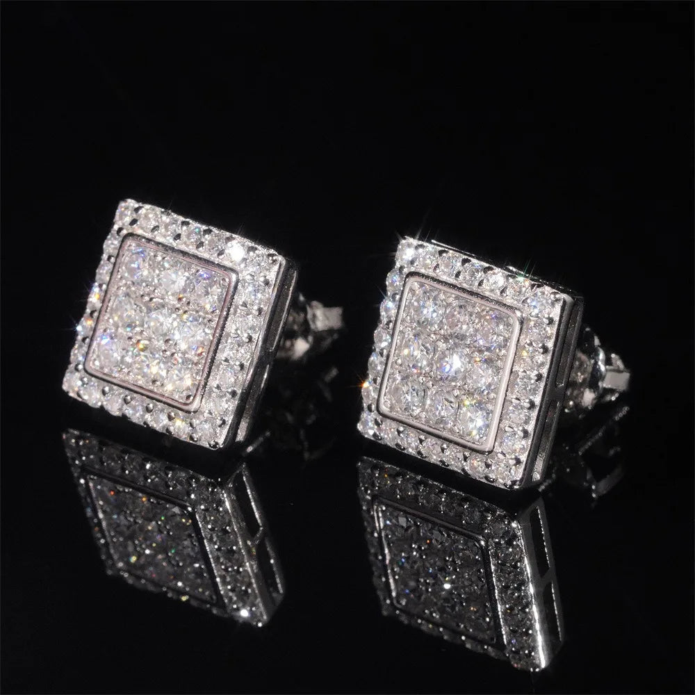 925 Sterling Silver  VVS1 D Color Moissanite  Square Stud Earrings for Men Women Screw Ear Stud Fine Jewelry Diamonds Pass Test