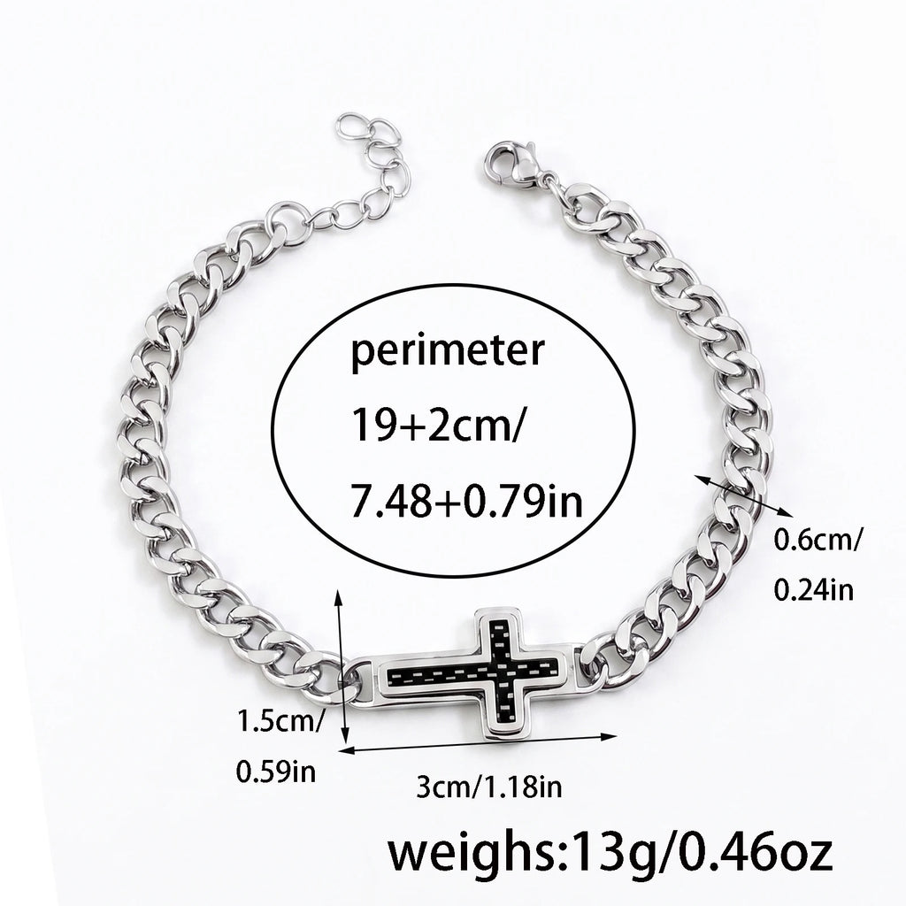Cross Cuban Link Bracelet for Men Adjustable Stainless Steel Hip Hop Punk Religious Faith Jewelry Gift for Daily Wear