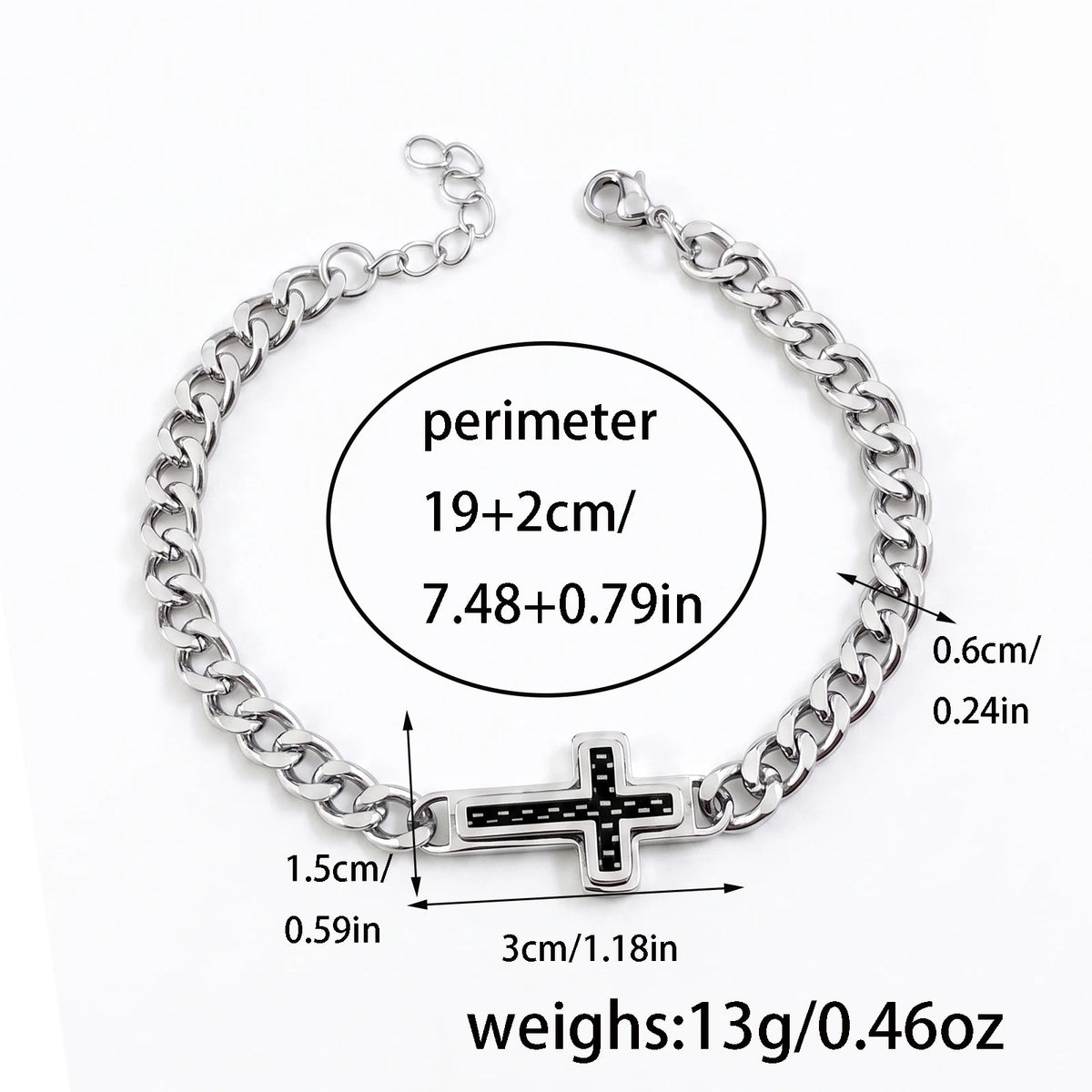 Cross Cuban Link Bracelet for Men Adjustable Stainless Steel Hip Hop Punk Religious Faith Jewelry Gift for Daily Wear
