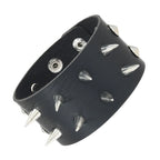 Gothic Spike Stud Leather Cuff Bracelet — Two-Tone