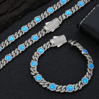 Cuban Iced Out Gold Necklace Blue Opal CZ
