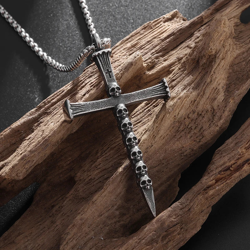 Retro Skull Cross Pendant Necklace — Stainless Steel