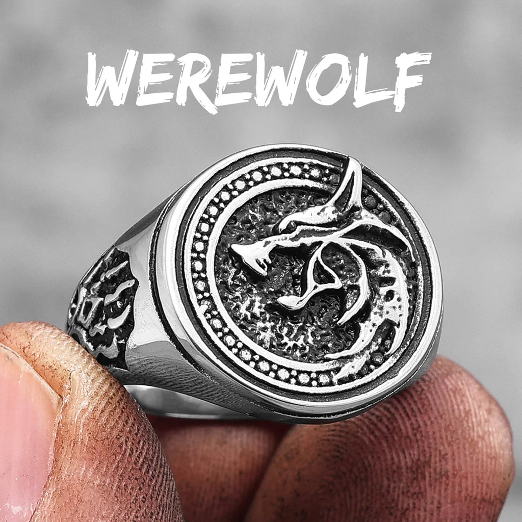Viking Wizard Wolf Paw Stainless Steel Mens Rings Punk HipHop Unique Trendy for Male Biker Jewelry Creativity Gift