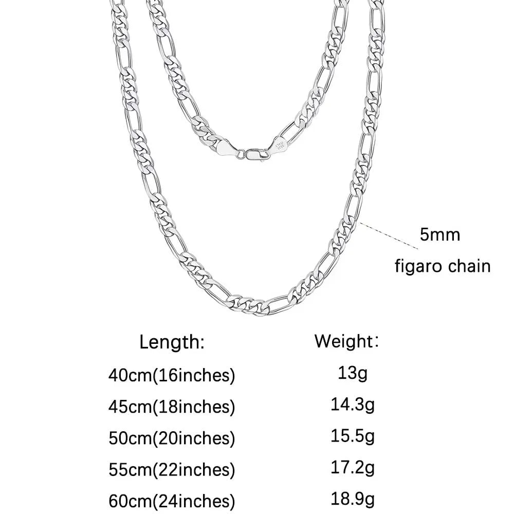 Rinntin 925 Sterling Silver Diamond-Cut Figaro Link Chain Necklace for Men Women Trendy Punk Neck Chain Silver Jewelry