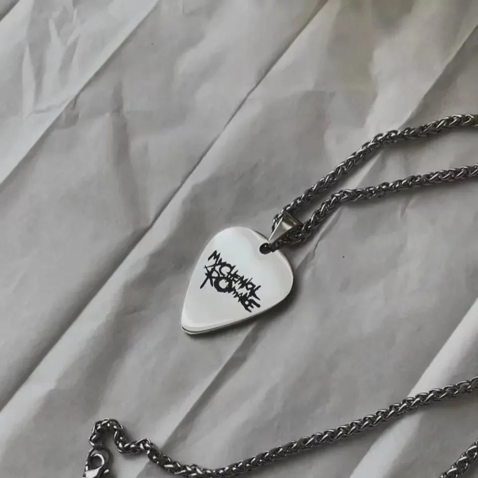Stainless Steel My Chemical Romance Cosplay Necklace Rock Band Guitar Pick Pendant Choker Jewelry Accessories Men Women Gifts