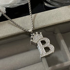 Freetry 26 Letters A-Z Zircon Crown Pendant Necklace for Women Men Punk Initial Alphabet Necklaces Hip Hop Choker Chain