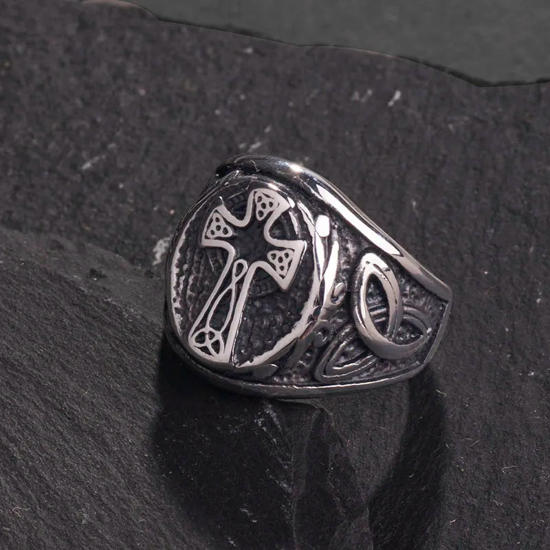 Valily Men's Celtic Knot Ring Stainless Steel Punk Silver Cross Jewelry