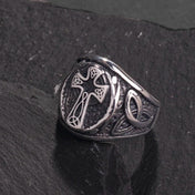 Valily Men's Celtic Knot Ring Stainless Steel Punk Silver Cross Jewelry