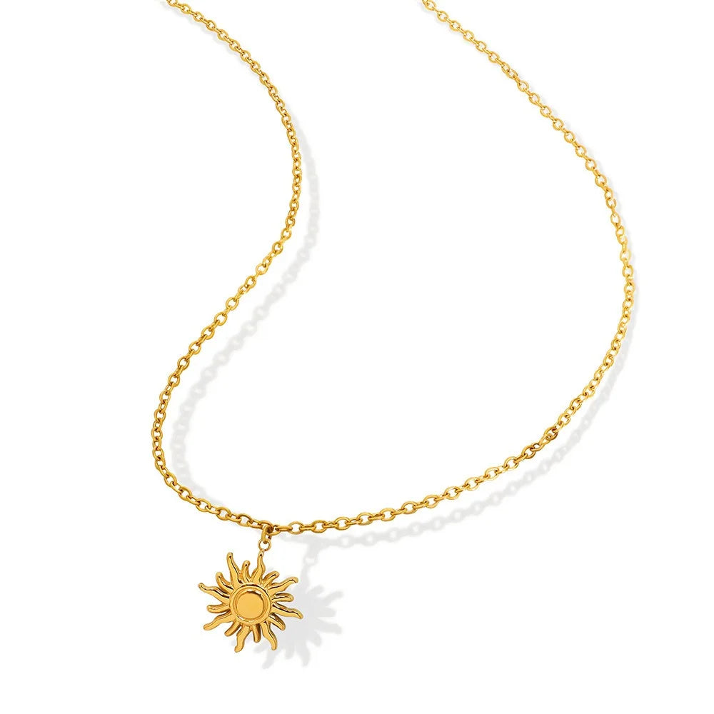 Gold Sun Stainless Steel Pendant Necklace