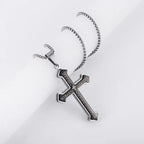 Silver Cross Pendant Necklace Vintage Box Chain