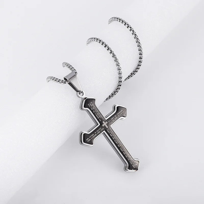 Silver Cross Pendant Necklace Vintage Box Chain