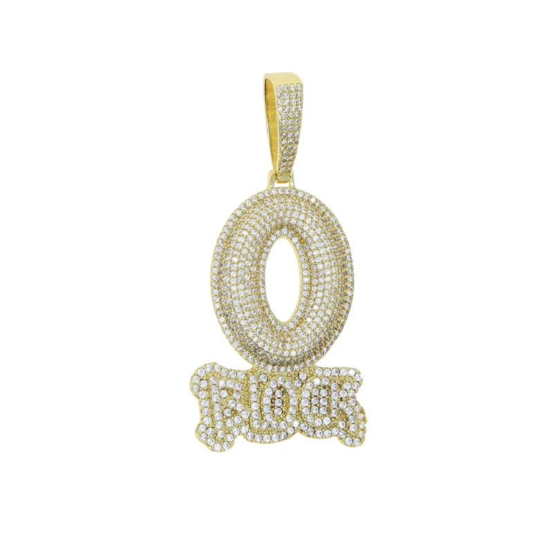 Iced Out Letter O Block Pendant Bling Cubic Zirconia Micro Pave Cz Paved Hip Hop Men Boy Rope Chain Jewelry