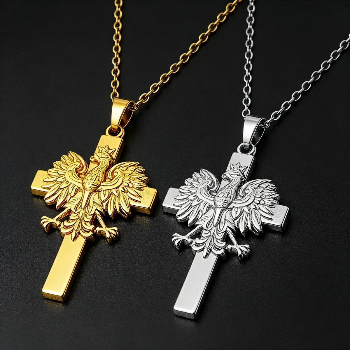 Poland Eagle Cross Necklace Golden Plated Stainless Steel Pendant Necklaces For Men Women Patriotic Jewelry 2026 Trendy