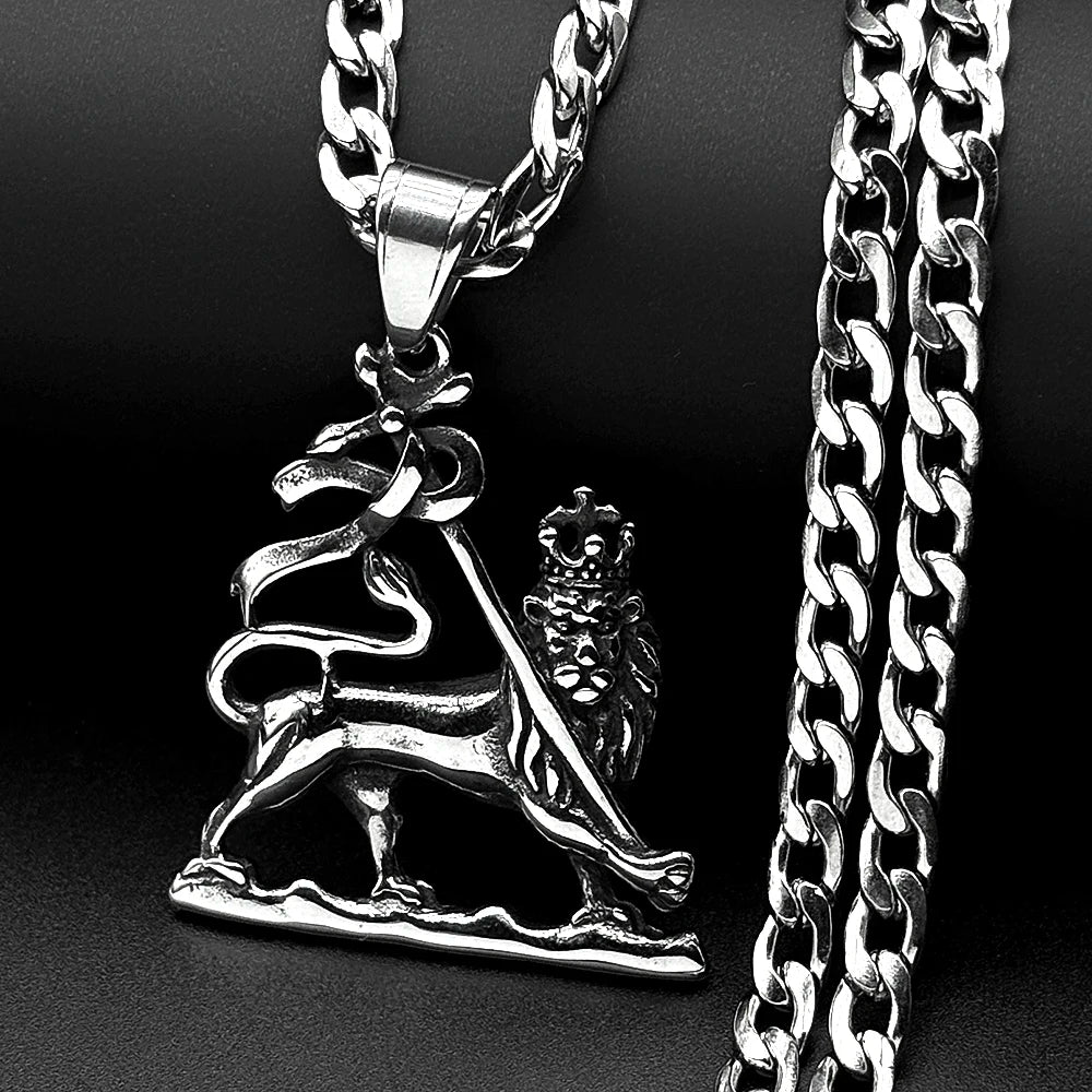 Lion of Judah Crown Pendant Necklace — Stainless Steel, 60cm