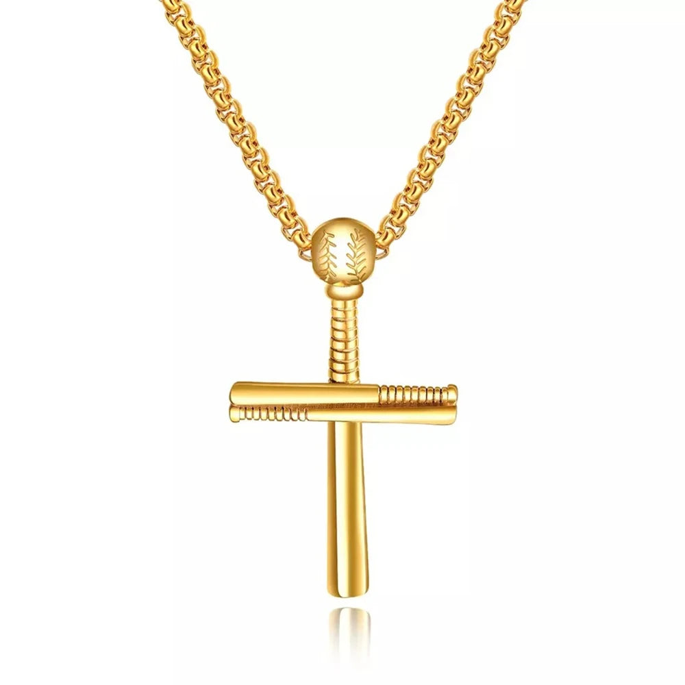 Cross Baseball Pendant Necklace Stainless Steel
