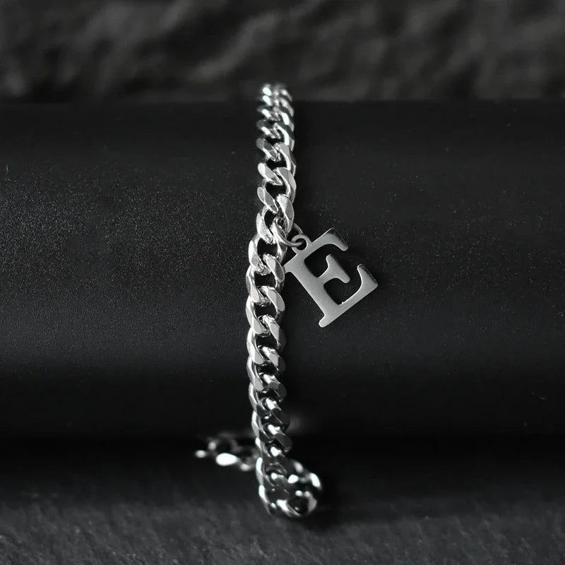 A-Z Initial Letter Cuban Chain Bracelet — Stainless Steel