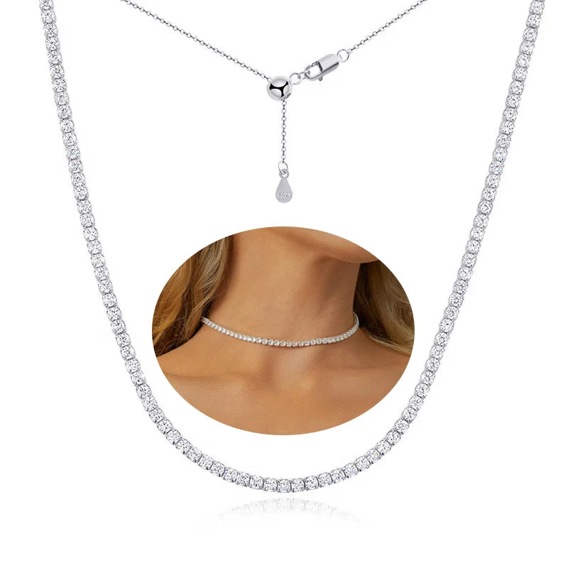Certified Full Moissanite Riviera Tennis Necklace with Waterdrop Diamond Pendant for Women 925 Sterling Silver