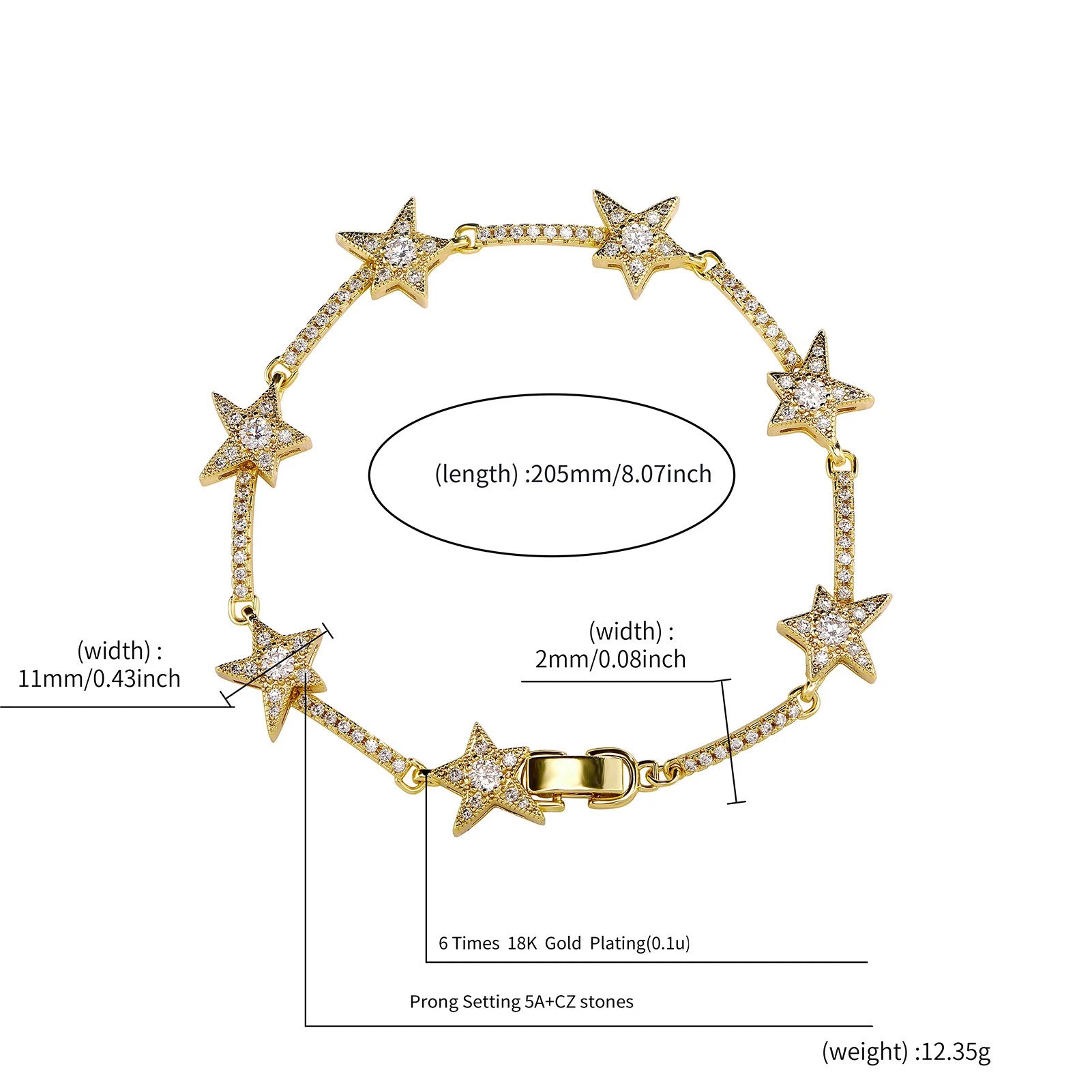 Gold Iced Out Star Bracelet CZ Statement