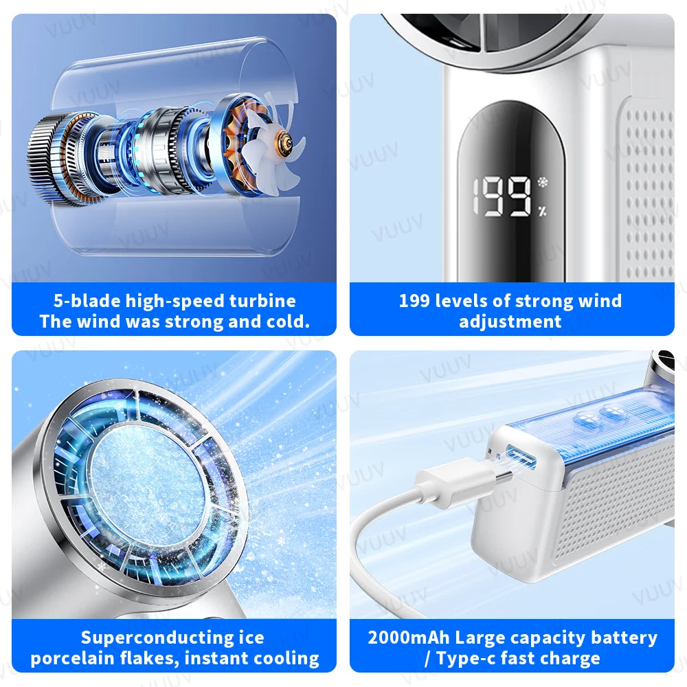 VUUV 2000mAh Portable Fan Rechargeable 5 Speed Mini Air Conditioner Small Fan Air Cooler with LED Digital Display