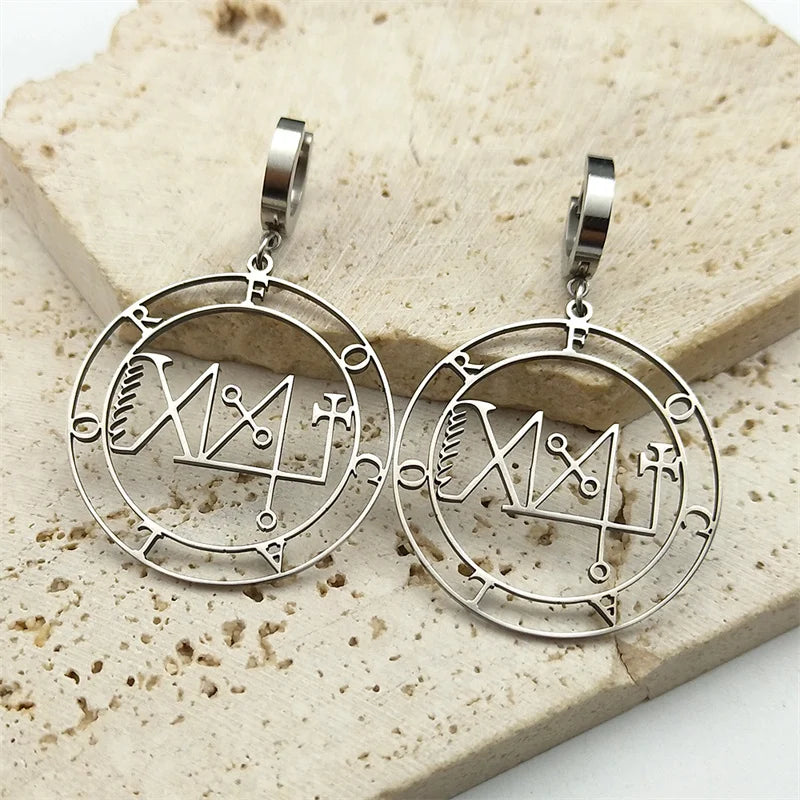 Baphomet Steel Earrings Sigeal Sigil Lucifer Satan