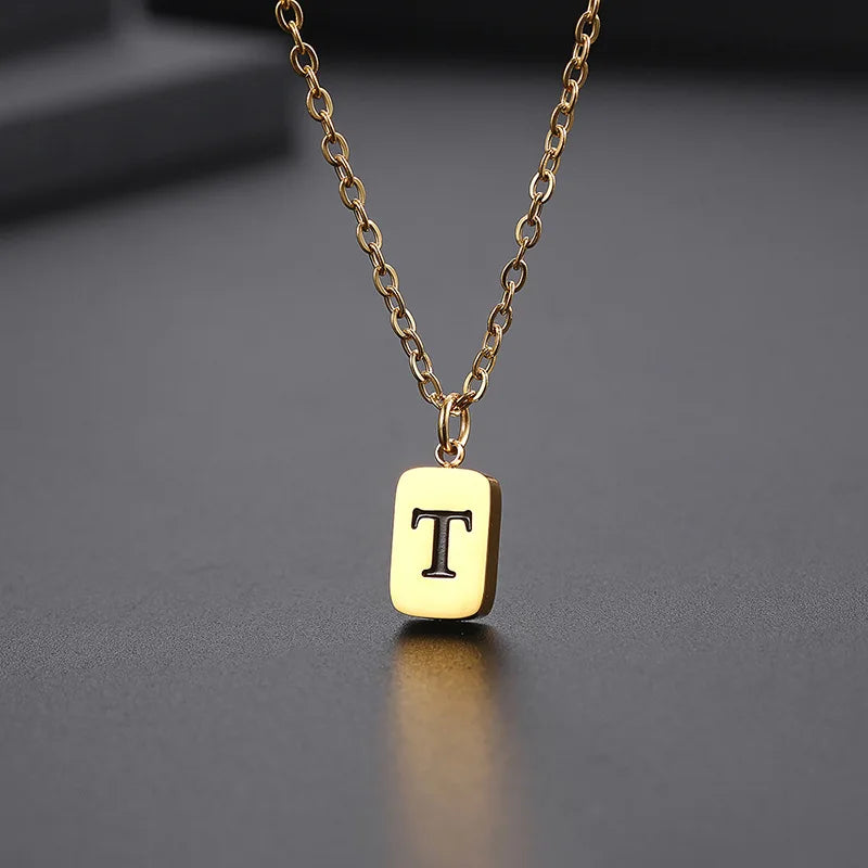 Letter Pendant Square Chain — Gold