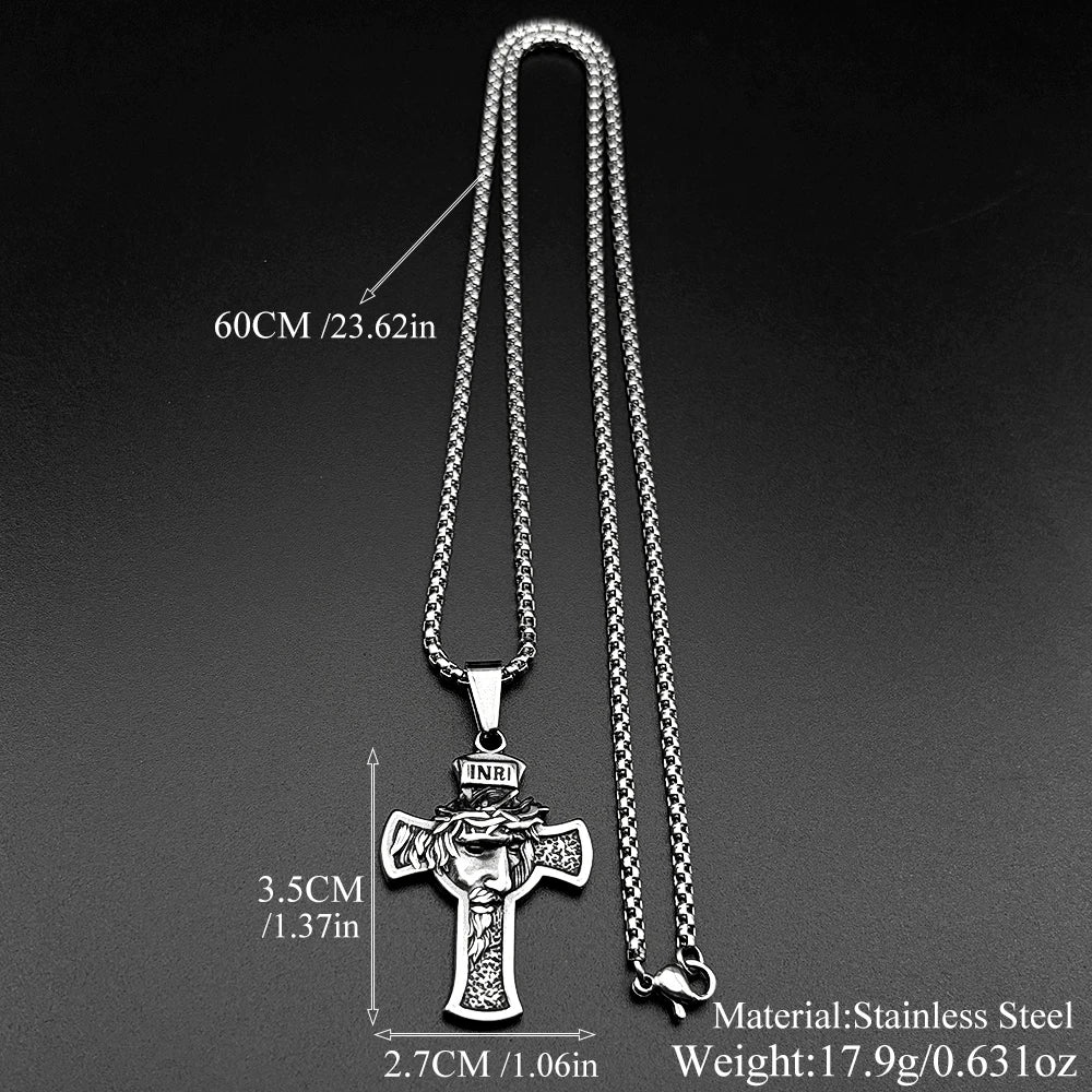 Jesus Crown Thorns Silver Pendant Inri Crucifix