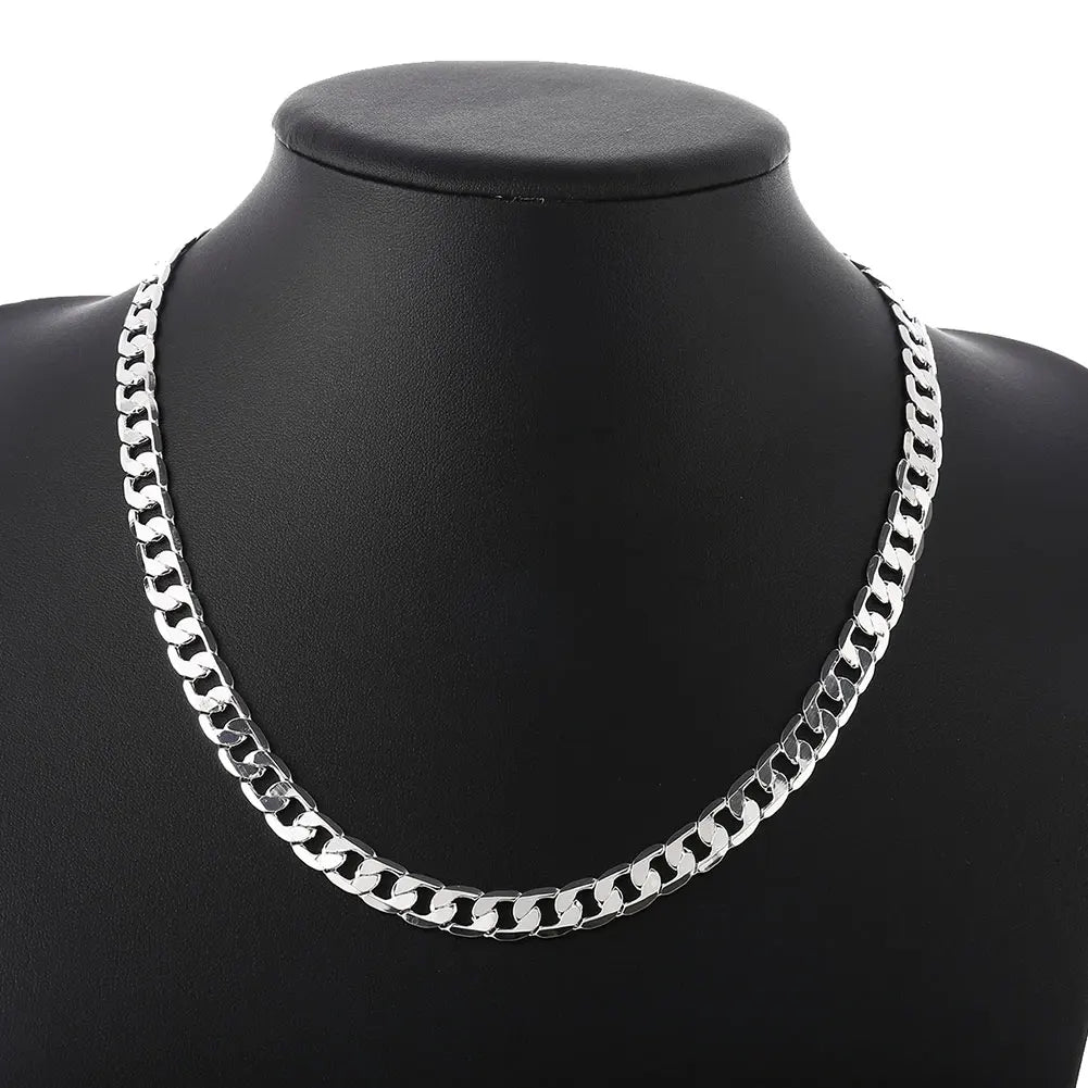 40-75cm 925 Sterling Silver 18K Gold 8MM Necklaces Classic Sideways Chain For Men Woman Fine Jewelrys Wedding Party