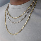 Gold Figaro Cuban Chain Necklace 3MM Stainless Steel