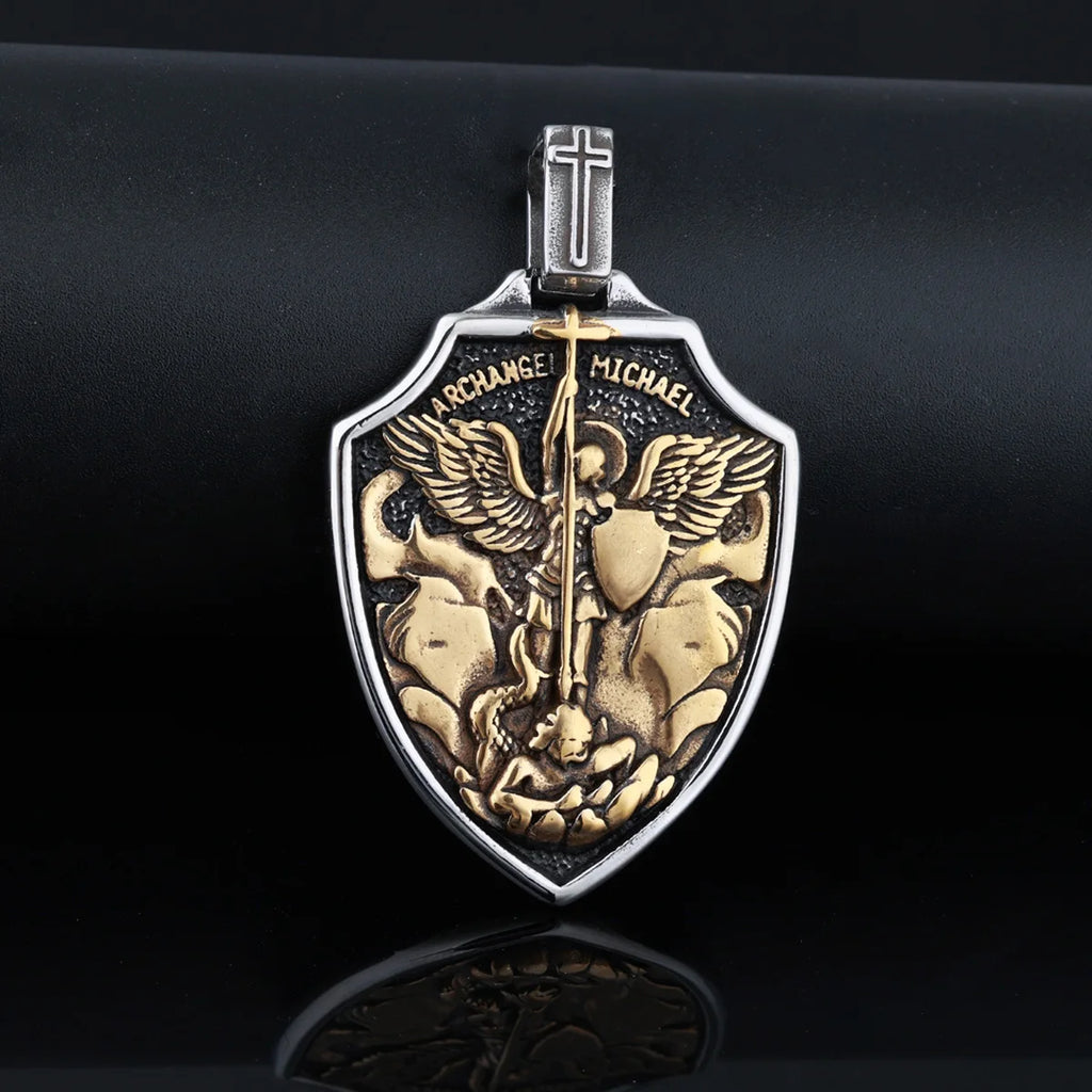 Archangel Michael Shield Pendant — Stainless Steel