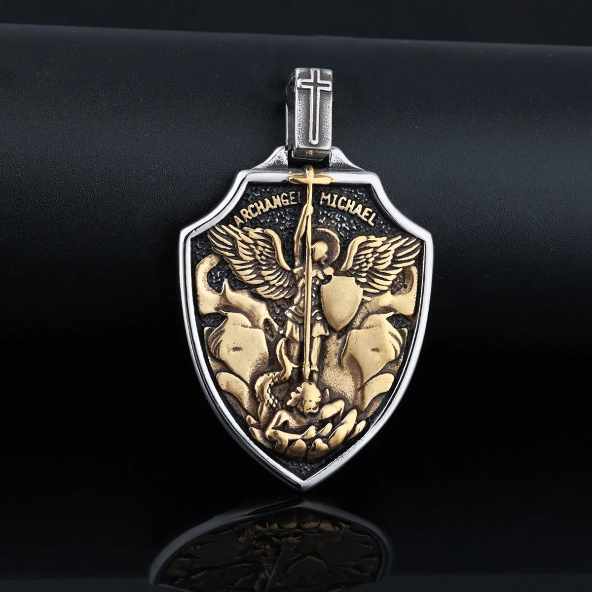 Archangel Michael Shield Pendant — Stainless Steel