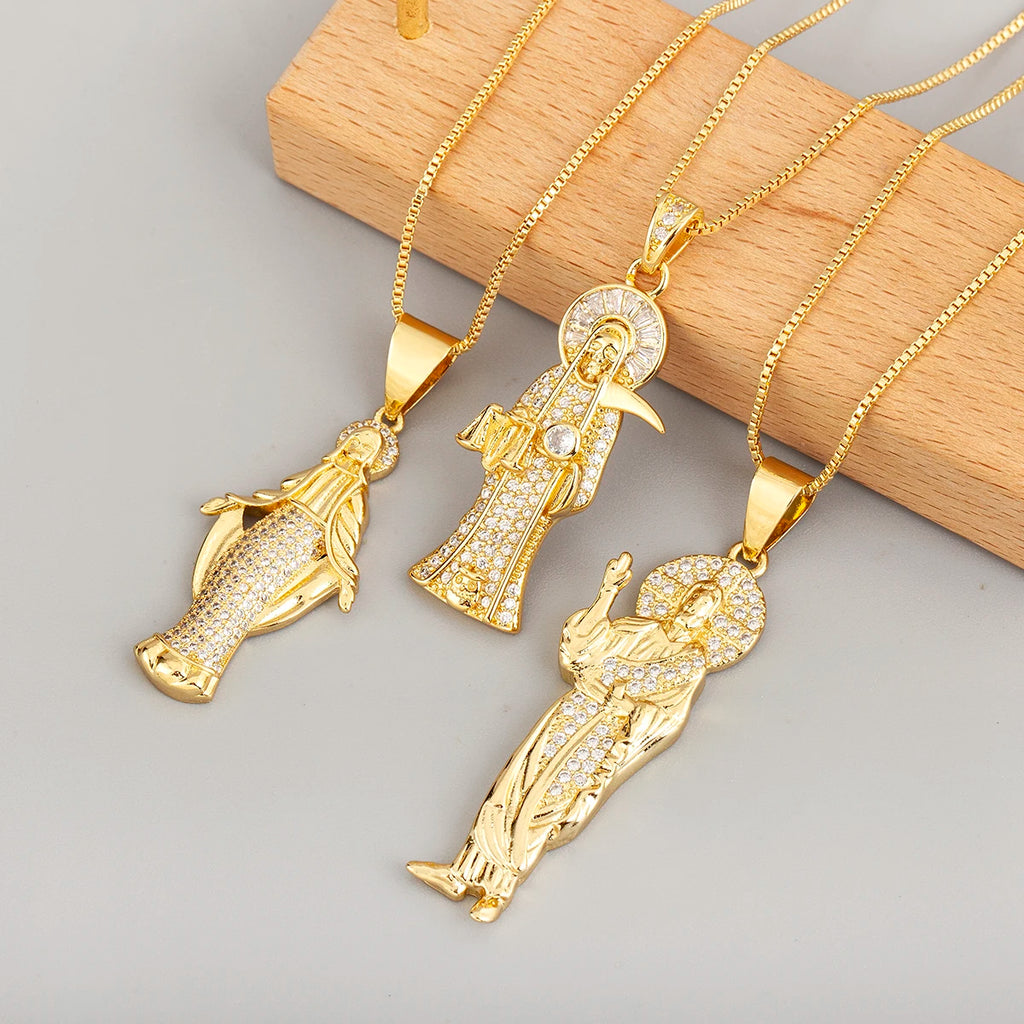Iced Out Virgin Mary Pendant Necklace