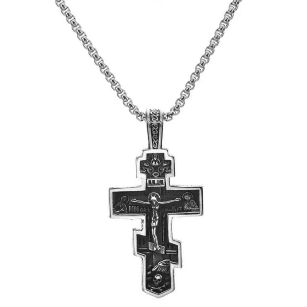 Vintage Viking Knights Templar Cross Pendant Necklace for Men Greek Latin Necklaces Leather Chain Male Jewelry