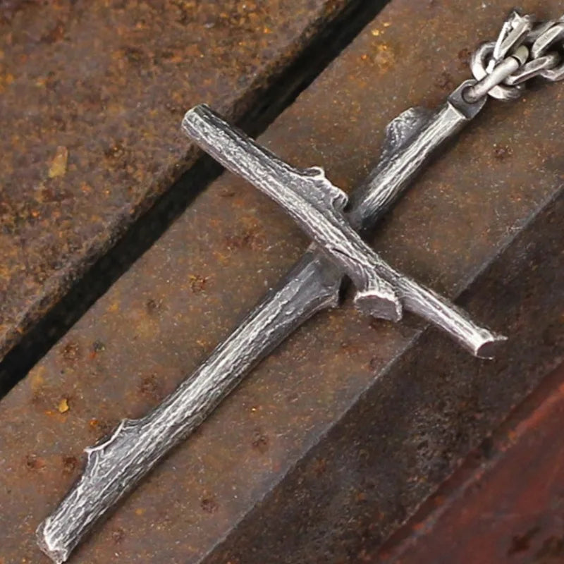 Buyee 925 Sterling Silver Male Cross Pendant Chain Branch Design Necklace for Men Women Fashion Fine Jewelry Chain Gift