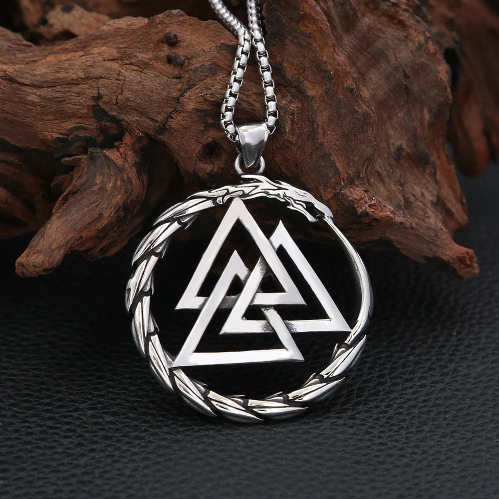 Dragon Valknut Pendant — Stainless Steel