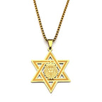 Star of David Lion of Judah Pendant Necklace — Gold-Tone Steel