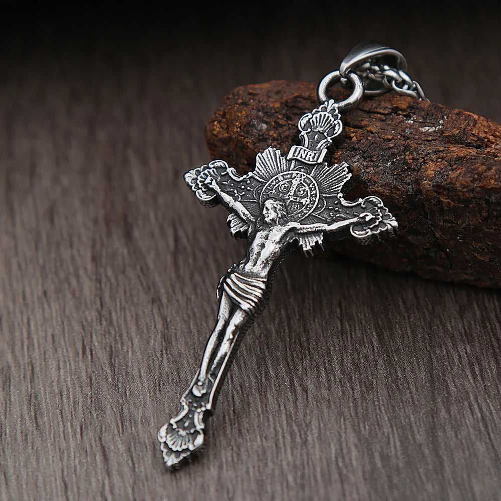 Catholic Cross Jesus Pendant — Stainless
