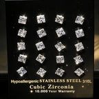 LUXUKISSKIDS Brilliant Square Stud Earrings 10pairs/Lot Novel Clearly Large 3A Cubic Zirconia Stainless Steel Wholesale