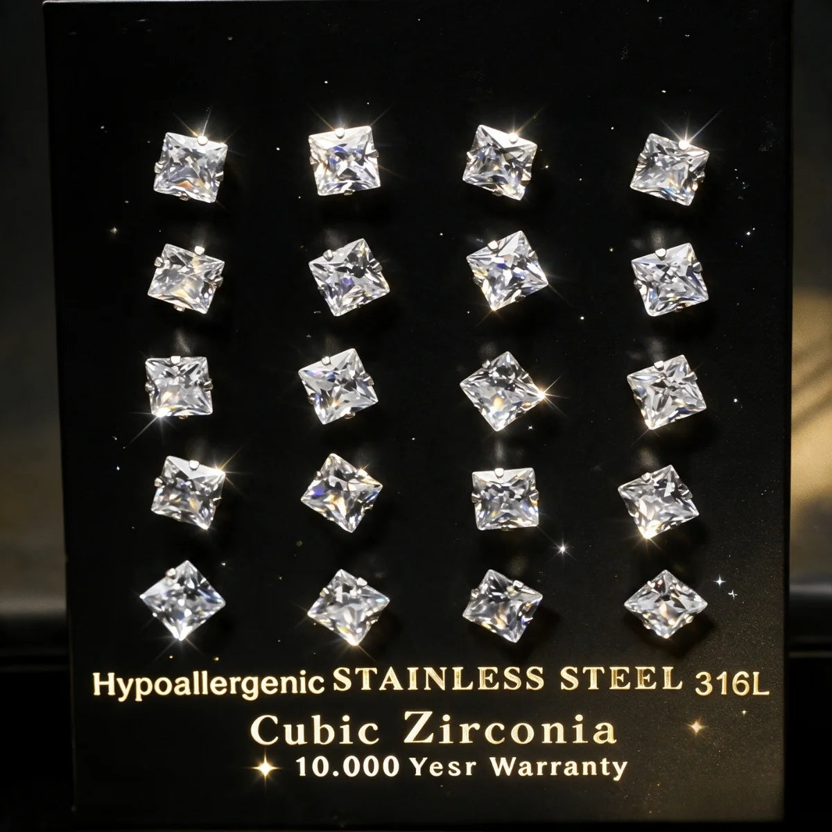 LUXUKISSKIDS Brilliant Square Stud Earrings 10pairs/Lot Novel Clearly Large 3A Cubic Zirconia Stainless Steel Wholesale