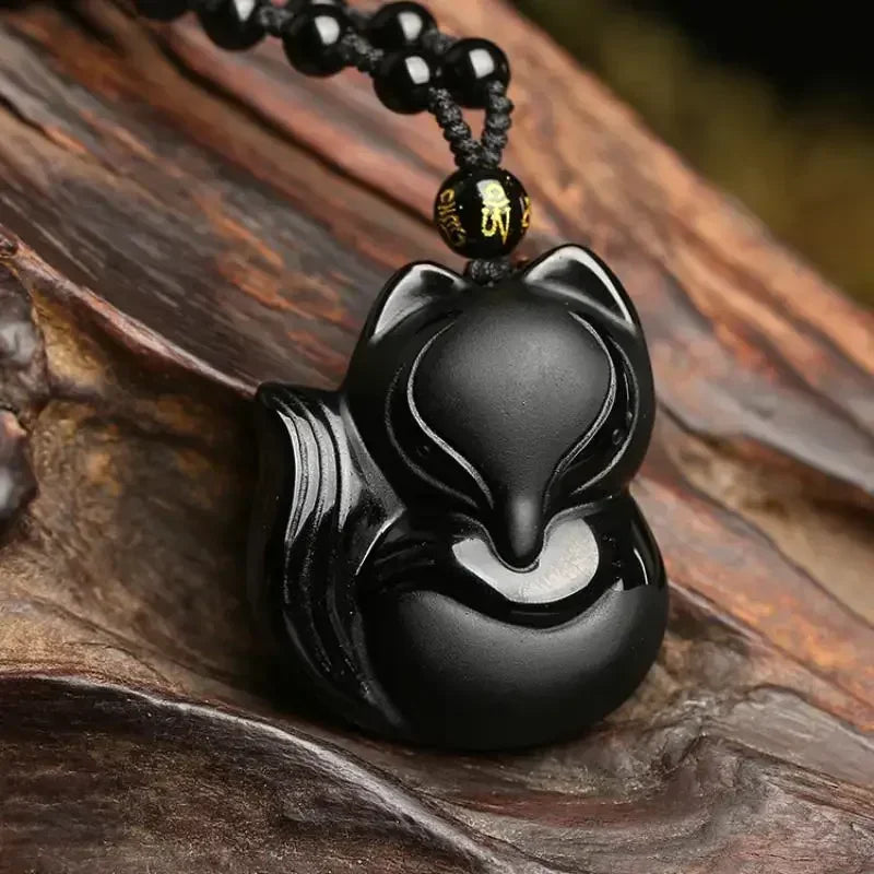 Vintage Natural Obsidian Dragon Pendant Necklace Zodiac Dragon Carved Chinese Mascot Amulet Lucky Men Necklace
